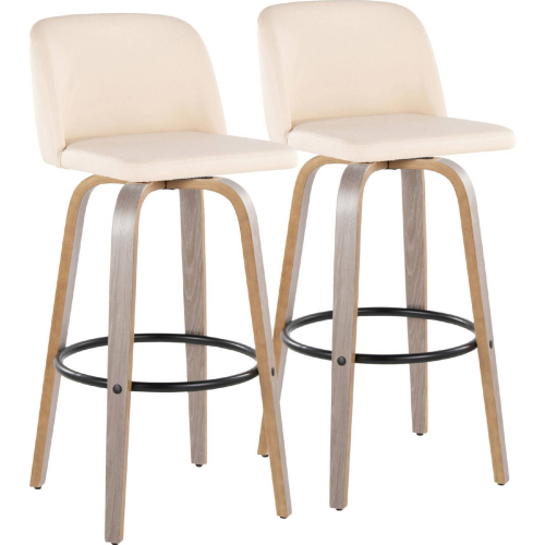 Toriano 30" Swivel Bar Stool in Light Grey Wood & Cream Leatherette with Black Footrest (Set of 2)
